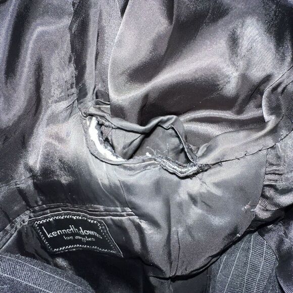 Men's Wool‎ Charcoal Gray Pinstriped Suit Jacket Kenneth Downs - Picture 10 of 10